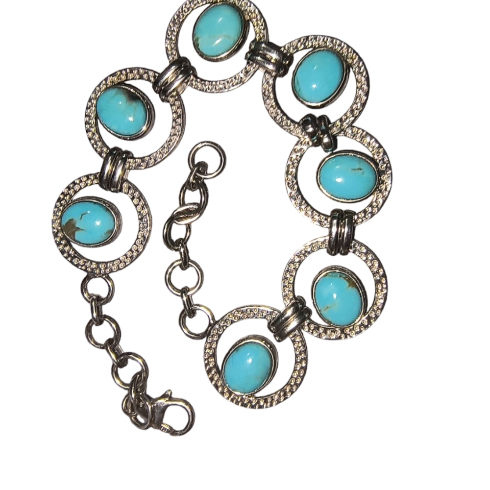 Kingman Turquoise & Textured Sterling Silver Link Bracelet